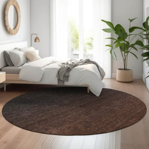 HomeRoots 8' Washable Round Rug in Rust to Charcoal Ombre – UV Protected, Durable, and Stylish for Any Space 667339