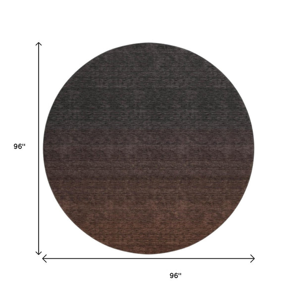 HomeRoots 8' Washable Round Rug in Rust to Charcoal Ombre – UV Protected, Durable, and Stylish for Any Space 667339