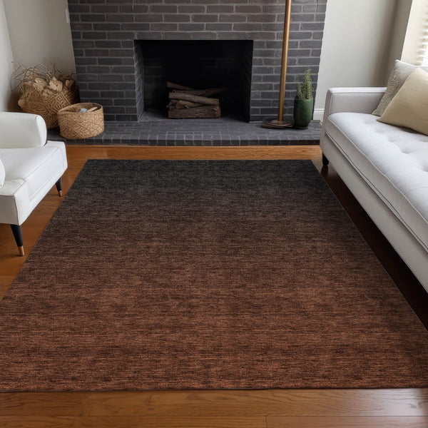 HomeRoots 8' X 10' Ombre Washable Area Rug in Rust and Charcoal - UV Protected, Stain-Resistant & Durable Design 667340