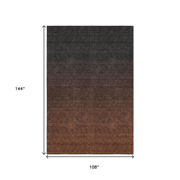 HomeRoots 9' X 12' Ombre Washable Area Rug in Rust & Charcoal - Durable, UV-Protected, Stain-Resistant Design 667341