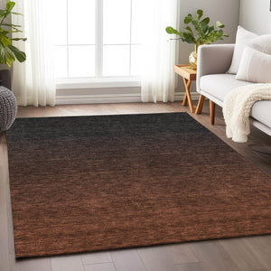 HomeRoots 9' X 12' Ombre Washable Area Rug in Rust & Charcoal - Durable, UV-Protected, Stain-Resistant Design 667341