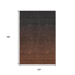 HomeRoots 10' X 14' Ombre Washable Area Rug in Rust & Charcoal - UV Protection, Stain Resistant, Durable Design 667342