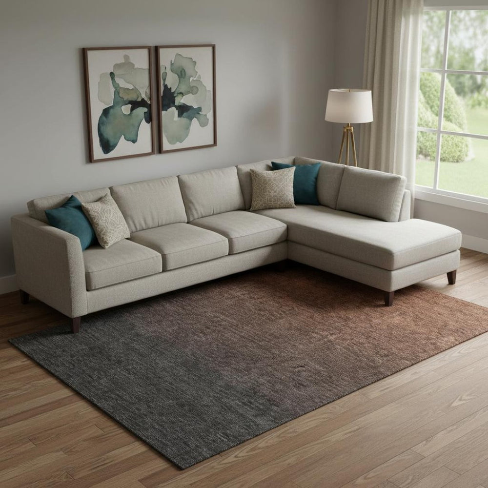 HomeRoots 10' X 14' Ombre Washable Area Rug in Rust & Charcoal - UV Protection, Stain Resistant, Durable Design 667342