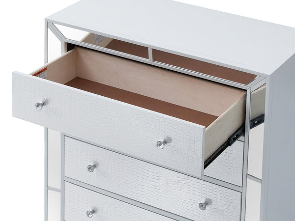 English Elm Sleek White Contemporary Storage Chest 58"H x 32"W x 21"D - Silver Champagne Finish, No Setup Needed B078108444