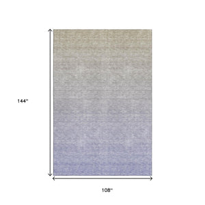 HomeRoots 9' X 12' Beige and Blue Ombre Area Rug - Washable, UV Protected & Stain Resistant for Busy Homes 667353