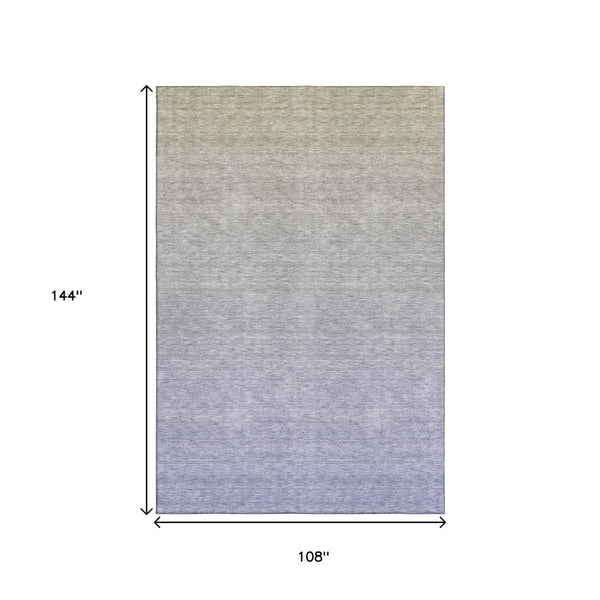 HomeRoots 9' X 12' Beige and Blue Ombre Area Rug - Washable, UV Protected & Stain Resistant for Busy Homes 667353