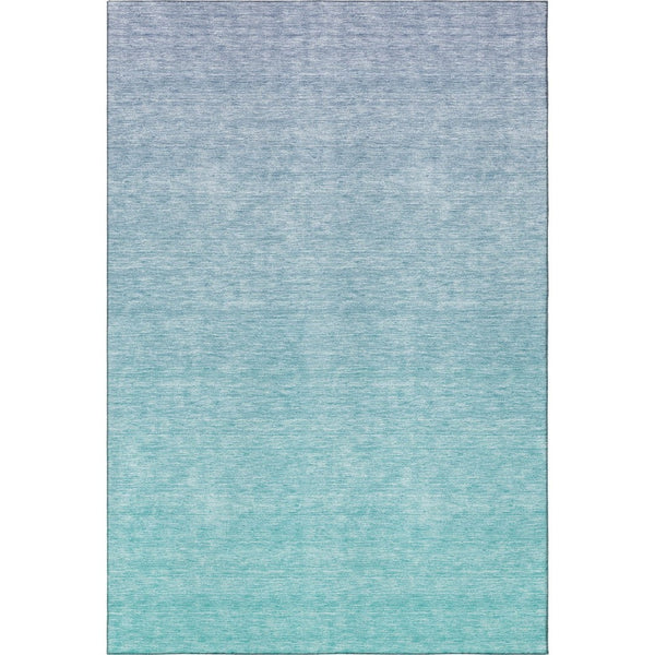 HomeRoots 5' Sky Blue to Ivory Ombre Area Rug - Washable, Stain-Resistant, UV Protected for Family Spaces 667356