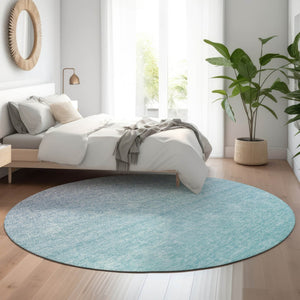 HomeRoots 8' Sky Blue Ombre Round Rug - Washable, UV-Protected, Durable, and Family-Friendly for Cozy Spaces 667357