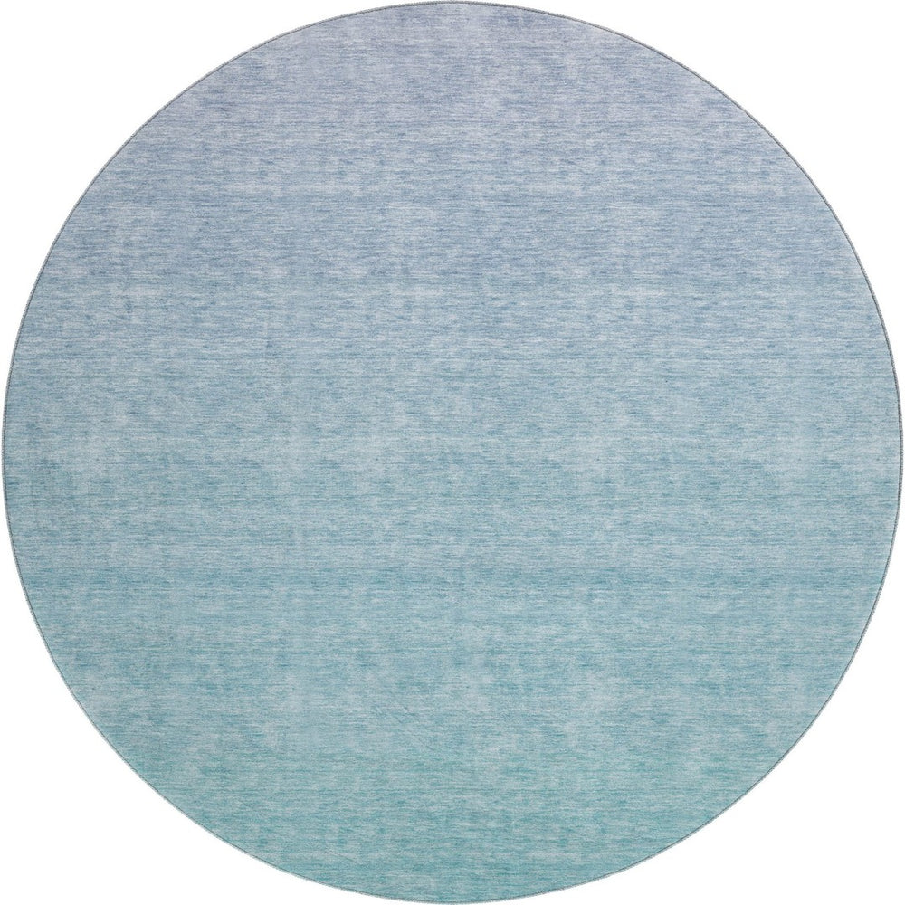 HomeRoots 8' Sky Blue Ombre Round Rug - Washable, UV-Protected, Durable, and Family-Friendly for Cozy Spaces 667357