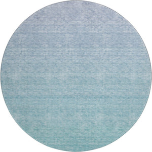 HomeRoots 8' Sky Blue Ombre Round Rug - Washable, UV-Protected, Durable, and Family-Friendly for Cozy Spaces 667357