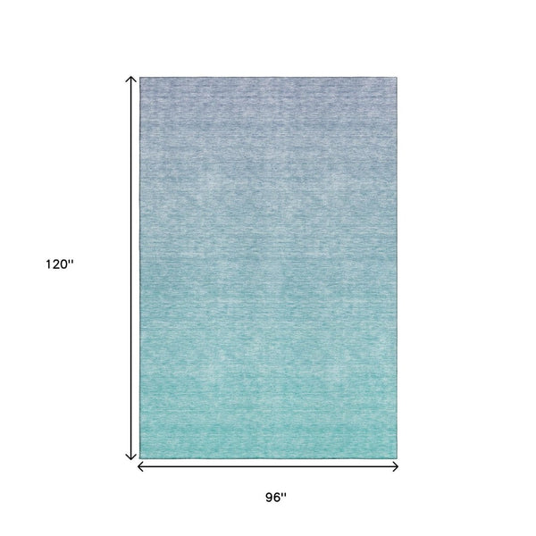 HomeRoots 8' X 10' Sky Blue Ombre Area Rug – Stylish, Washable, UV Protected, Perfect for Homes with Kids & Pets! 667358