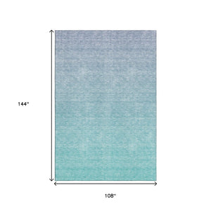 HomeRoots 9' X 12' Sky Blue Ombre Area Rug - Stylish, Washable Design with UV Protection for High-Traffic Areas 667359