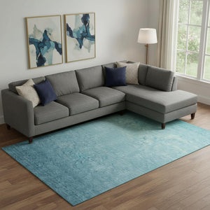 HomeRoots 9' X 12' Sky Blue Ombre Area Rug - Stylish, Washable Design with UV Protection for High-Traffic Areas 667359