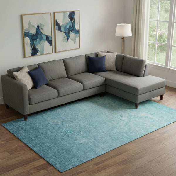 HomeRoots 9' X 12' Sky Blue Ombre Area Rug - Stylish, Washable Design with UV Protection for High-Traffic Areas 667359