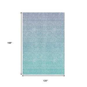 HomeRoots 10' Sky Blue to Ivory Ombre Area Rug - Washable, UV Protected, Stain-Resistant for Family Spaces 667360