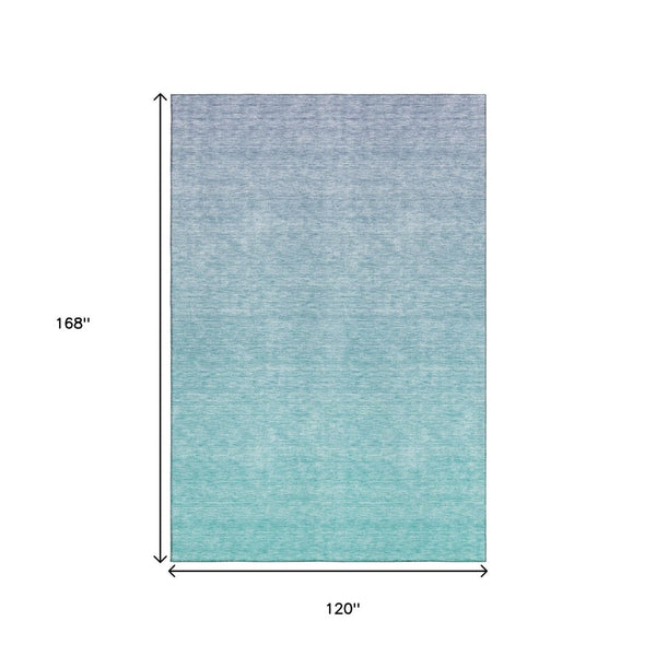HomeRoots 10' Sky Blue to Ivory Ombre Area Rug - Washable, UV Protected, Stain-Resistant for Family Spaces 667360