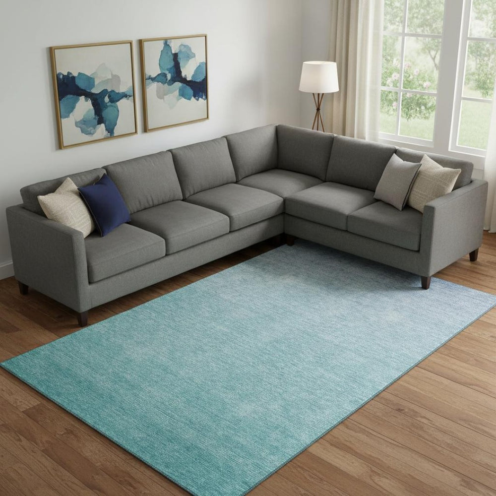 HomeRoots 10' Sky Blue to Ivory Ombre Area Rug - Washable, UV Protected, Stain-Resistant for Family Spaces 667360
