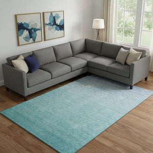 HomeRoots 10' Sky Blue to Ivory Ombre Area Rug - Washable, UV Protected, Stain-Resistant for Family Spaces 667360