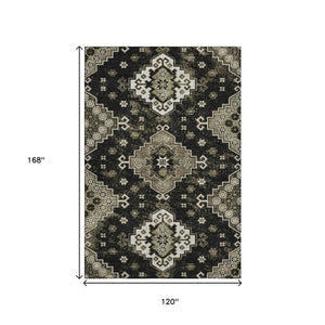 HomeRoots 10' X 14' Elegant Black and Ivory Medallion Washable Area Rug with UV Protection for High Traffic Areas 667366