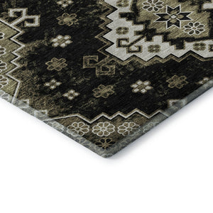 HomeRoots 10' X 14' Elegant Black and Ivory Medallion Washable Area Rug with UV Protection for High Traffic Areas 667366