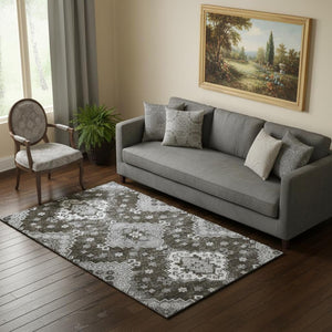 HomeRoots 5' X 8' Elegant Chocolate Gray & Ivory Medallion Area Rug – Washable, UV Protected, Stain Resistant! 667368