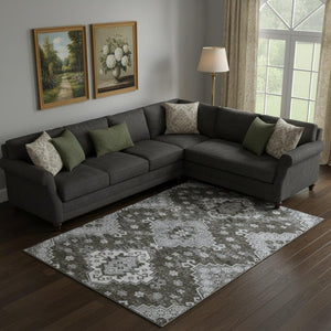 HomeRoots 8' X 10' Chocolate Gray Ivory Medallion Washable Area Rug - Durable, Stain-Resistant & UV Protected 667370