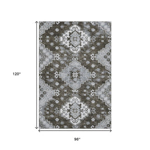 HomeRoots 8' X 10' Chocolate Gray Ivory Medallion Washable Area Rug - Durable, Stain-Resistant & UV Protected 667370