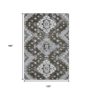 HomeRoots 10' X 14' Chocolate Gray Ivory Medallion Area Rug - Washable, Stain-Resistant, UV-Protected Design 667372