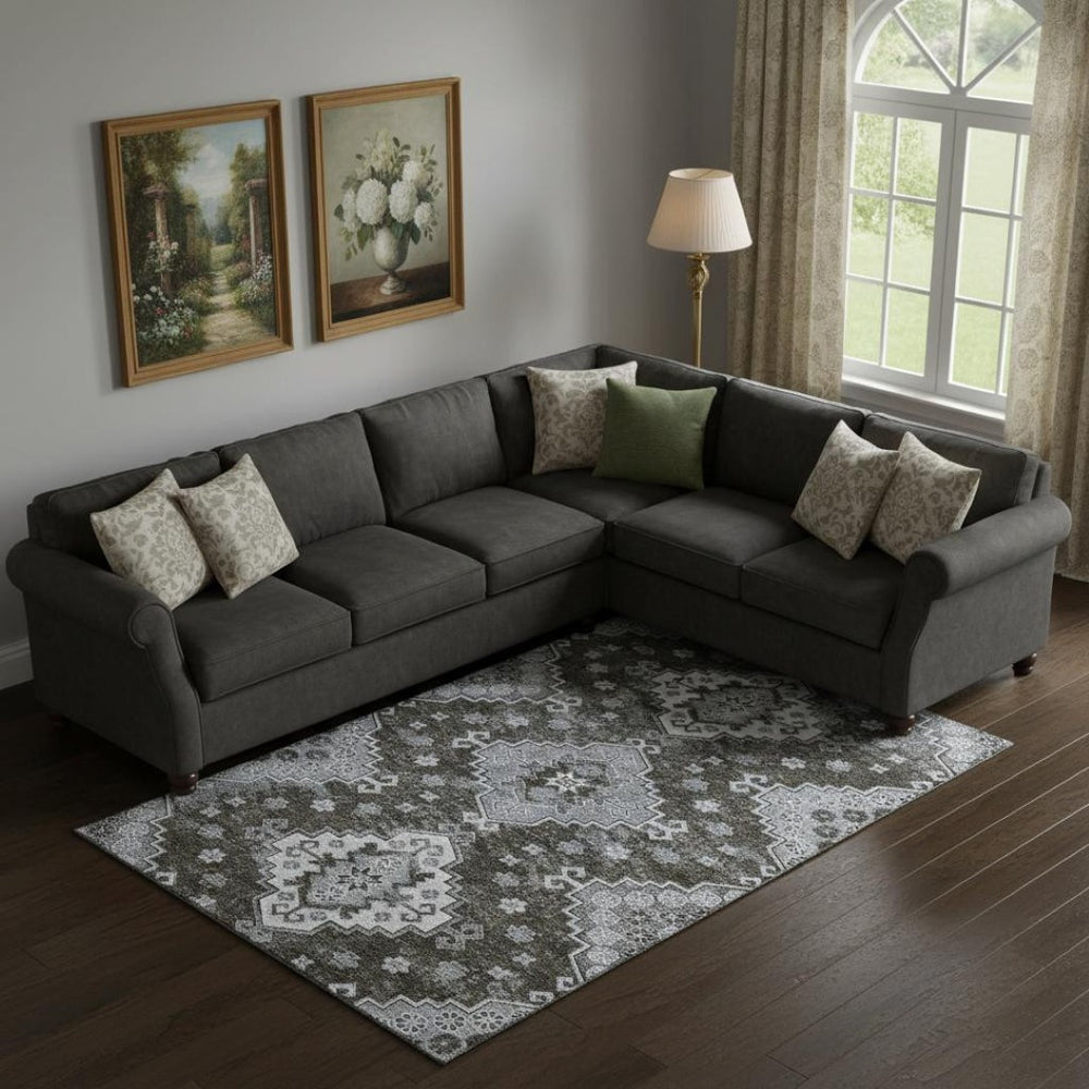 HomeRoots 10' X 14' Chocolate Gray Ivory Medallion Area Rug - Washable, Stain-Resistant, UV-Protected Design 667372