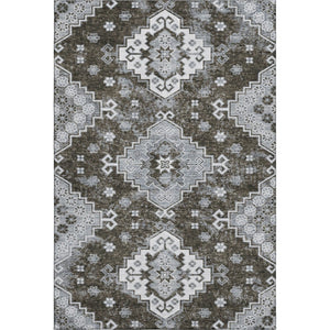 HomeRoots 10' X 14' Chocolate Gray Ivory Medallion Area Rug - Washable, Stain-Resistant, UV-Protected Design 667372