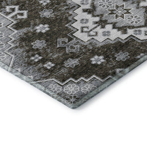 HomeRoots 10' X 14' Chocolate Gray Ivory Medallion Area Rug - Washable, Stain-Resistant, UV-Protected Design 667372