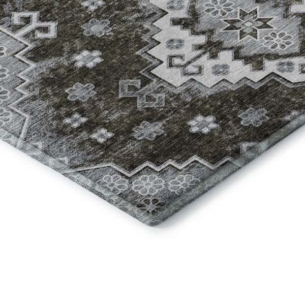 HomeRoots 10' X 14' Chocolate Gray Ivory Medallion Area Rug - Washable, Stain-Resistant, UV-Protected Design 667372