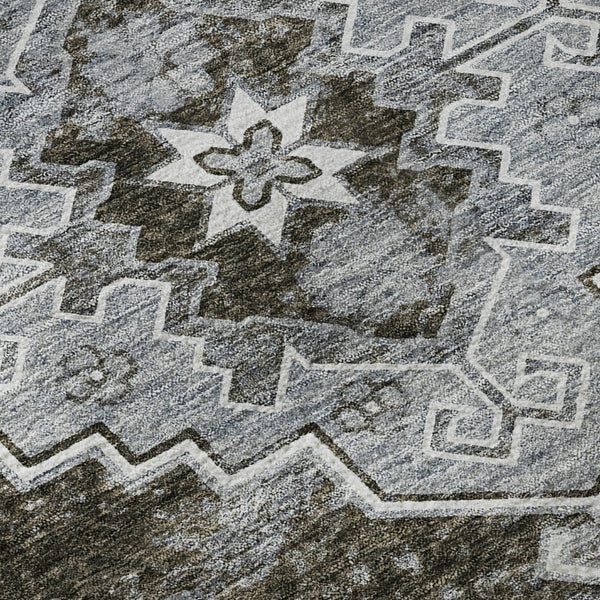 HomeRoots 10' X 14' Chocolate Gray Ivory Medallion Area Rug - Washable, Stain-Resistant, UV-Protected Design 667372