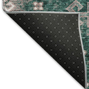 HomeRoots 5' X 8' Emerald Brown Ivory Medallion Washable Area Rug - Stain Resistant, UV Protected & Durable 667374