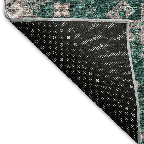 HomeRoots 5' X 8' Emerald Brown Ivory Medallion Washable Area Rug - Stain Resistant, UV Protected & Durable 667374