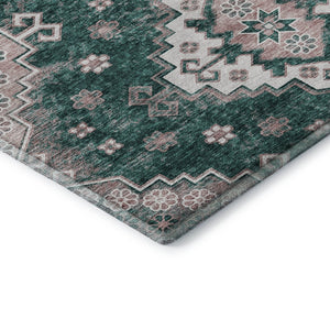 HomeRoots 5' X 8' Emerald Brown Ivory Medallion Washable Area Rug - Stain Resistant, UV Protected & Durable 667374
