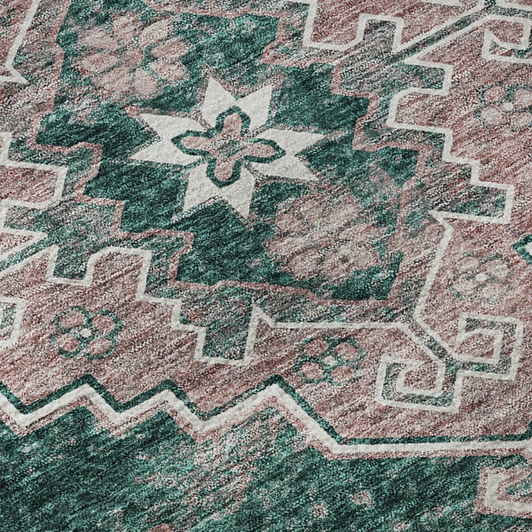 HomeRoots 5' X 8' Emerald Brown Ivory Medallion Washable Area Rug - Stain Resistant, UV Protected & Durable 667374
