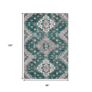 HomeRoots 8' X 10' Elegant Medallion Area Rug in Emerald, Brown & Ivory - Washable, UV-Protected & Stylish 667376