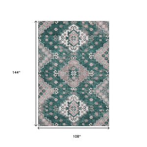 HomeRoots 9' Emerald Brown and Ivory Medallion Area Rug - Washable, UV-Protected, Perfect for High-Traffic Homes 667377