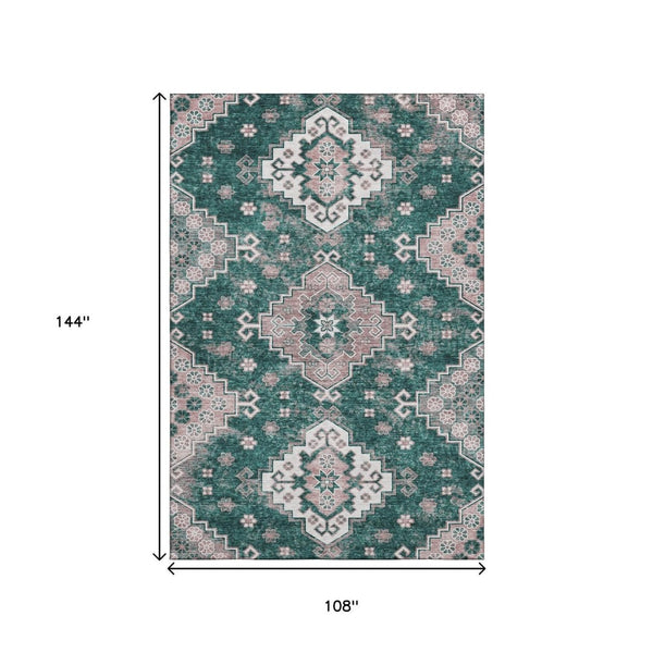 HomeRoots 9' Emerald Brown and Ivory Medallion Area Rug - Washable, UV-Protected, Perfect for High-Traffic Homes 667377