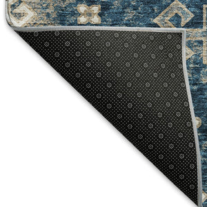 HomeRoots 5' X 8' Navy Blue Medallion Area Rug – Washable, Stain-Resistant, UV Protected for Stylish Living Spaces 667380