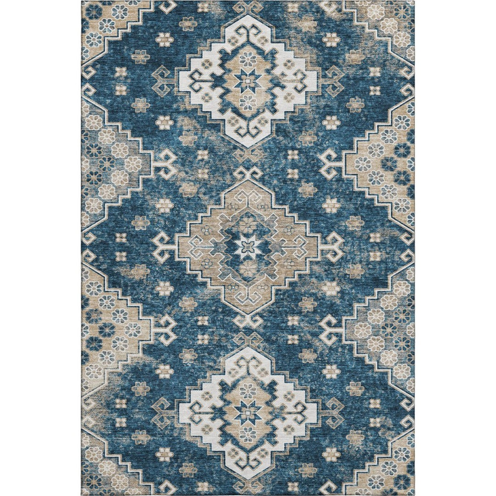 HomeRoots 9' X 12' Washable Navy Blue Medallion Area Rug with UV Protection - Elegant, Durable & Pet-Friendly 667383
