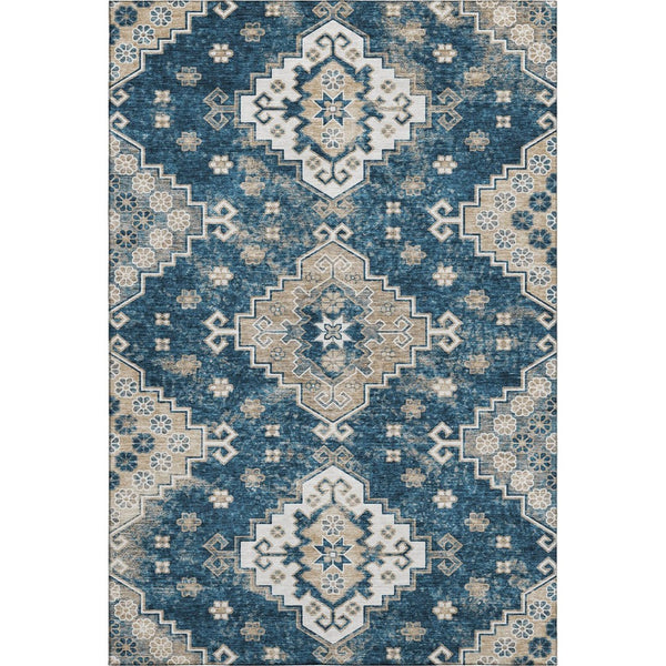 HomeRoots 9' X 12' Washable Navy Blue Medallion Area Rug with UV Protection - Elegant, Durable & Pet-Friendly 667383