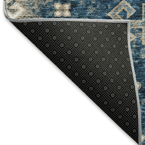 HomeRoots 9' X 12' Washable Navy Blue Medallion Area Rug with UV Protection - Elegant, Durable & Pet-Friendly 667383