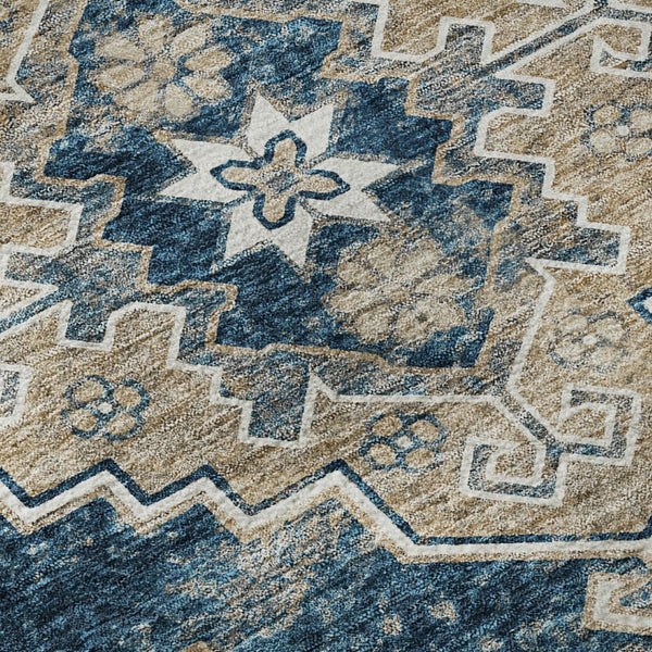 HomeRoots 9' X 12' Washable Navy Blue Medallion Area Rug with UV Protection - Elegant, Durable & Pet-Friendly 667383
