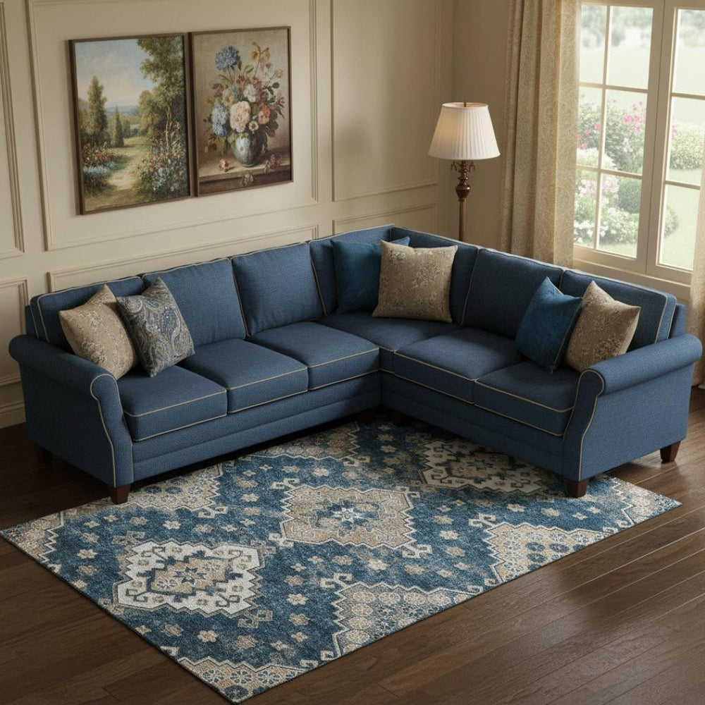 HomeRoots 10' X 14' Navy Blue Ivory Beige Medallion Area Rug - Stain-Resistant, UV-Protected, Durable Elegance 667384
