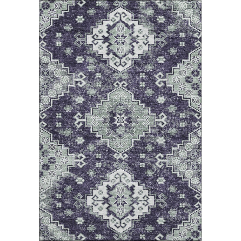 HomeRoots 5' X 8' Elegant Purple, Ivory & Sage Medallion Area Rug – Washable, UV Protected, Stylish & Durable! 667386