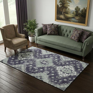 HomeRoots 5' X 8' Elegant Purple, Ivory & Sage Medallion Area Rug – Washable, UV Protected, Stylish & Durable! 667386