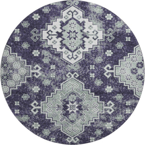 HomeRoots 8' Purple Ivory Sage Medallion Round Rug – Washable, UV Protected, Elegant Design for Any Space 667387