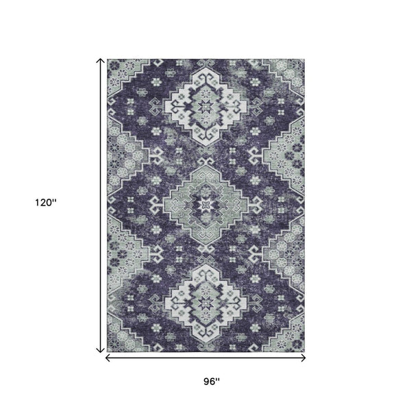 HomeRoots 8' X 10' Elegant Purple, Ivory & Sage Medallion Area Rug - Washable, UV Protected & Family-Friendly 667388